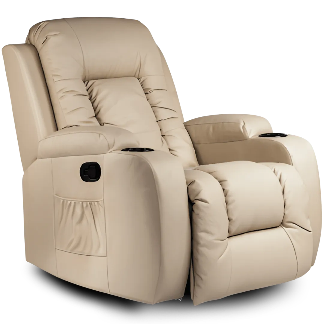 Poltrona-Manual-Reclinavel-Massagem-Giro-Balanço-Bege-01 Poltrona Manual Reclinável com Massagem, Giro e Balanço - Imagem 1